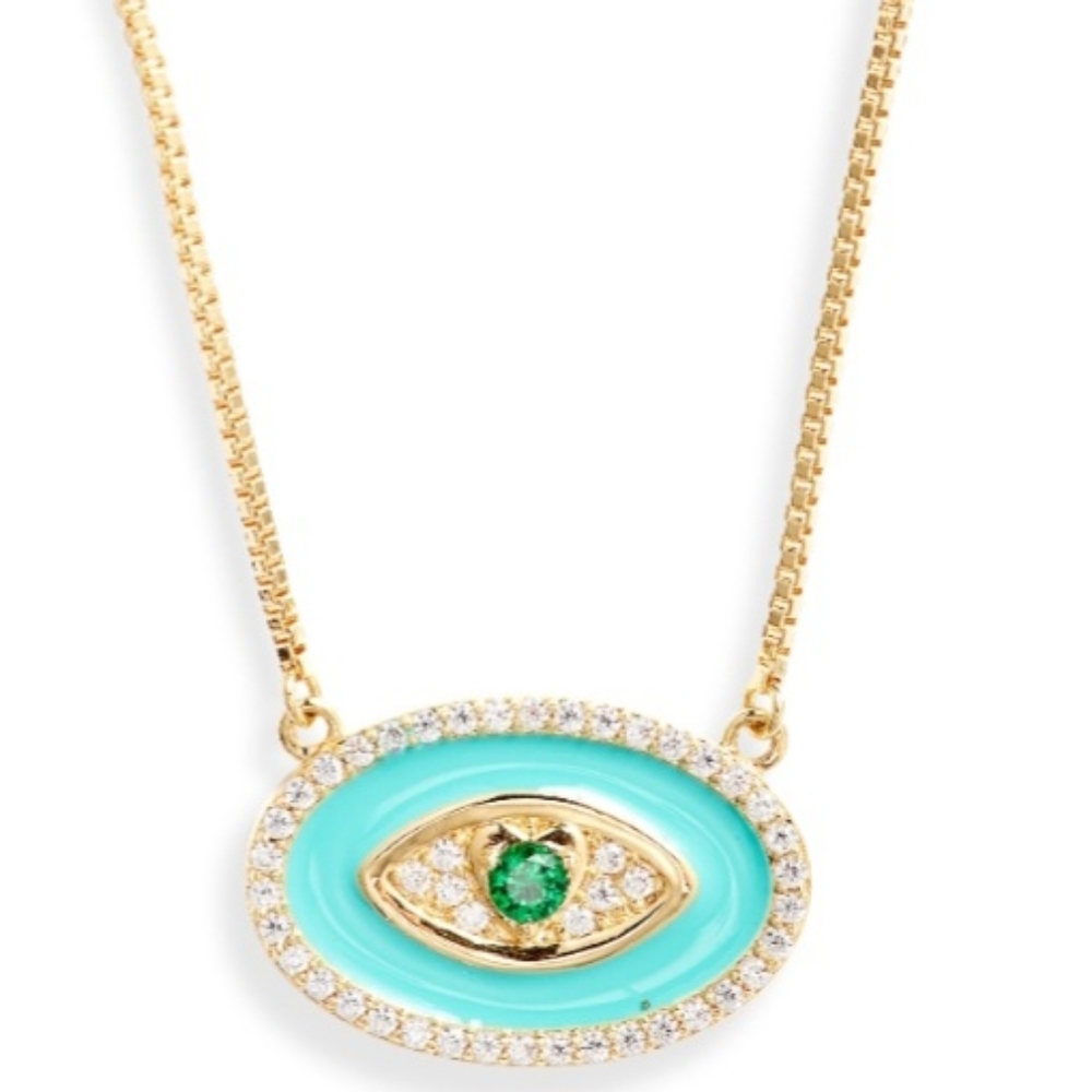 Turquoise- Gold  Protective Pendant Necklace